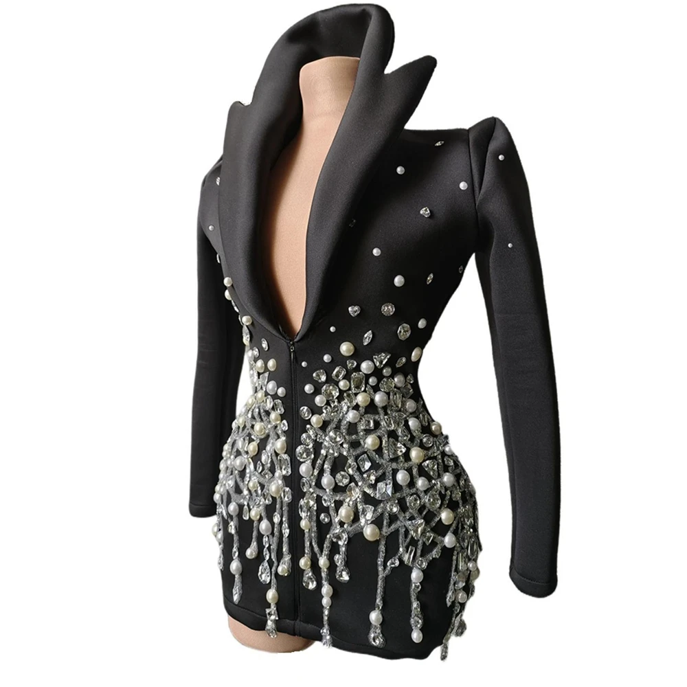 

Shining Sequins Pearls Rhinestones Jacket Sexy Stage Wear DJ Singer Bar Performance Wear Nightclub Jazz Dance Costume Show