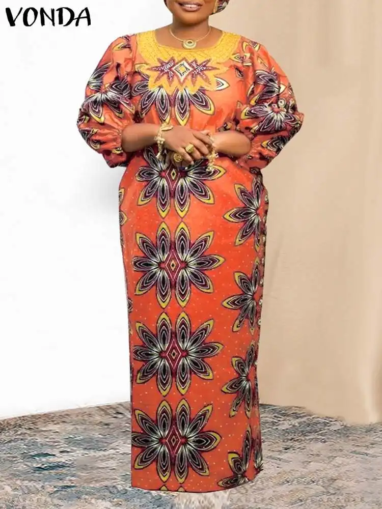 

Женское богемное платье-макси VONDA, винтажный летний сарафан с цветочным принтом и рукавами-фонариками, Бандажное повседневное Свободное длинное платье, 2023