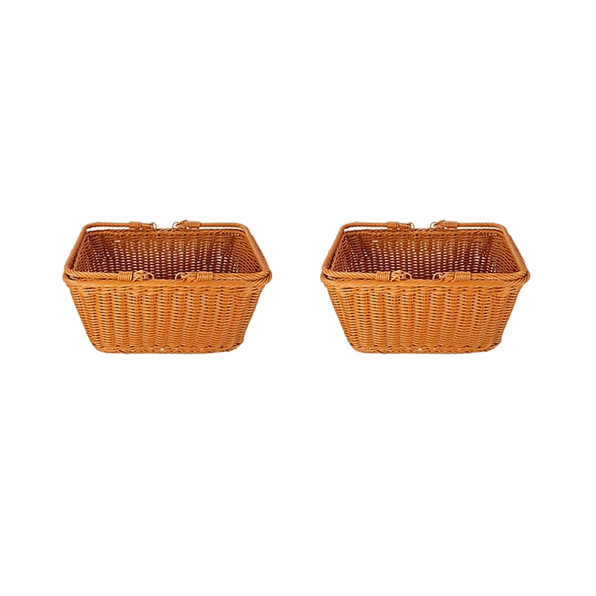 

2X Durable Artificial Rattan Handmade Portable Picnic Basket Rattan Woven Supermarket Shopping Basket Rattan Basket