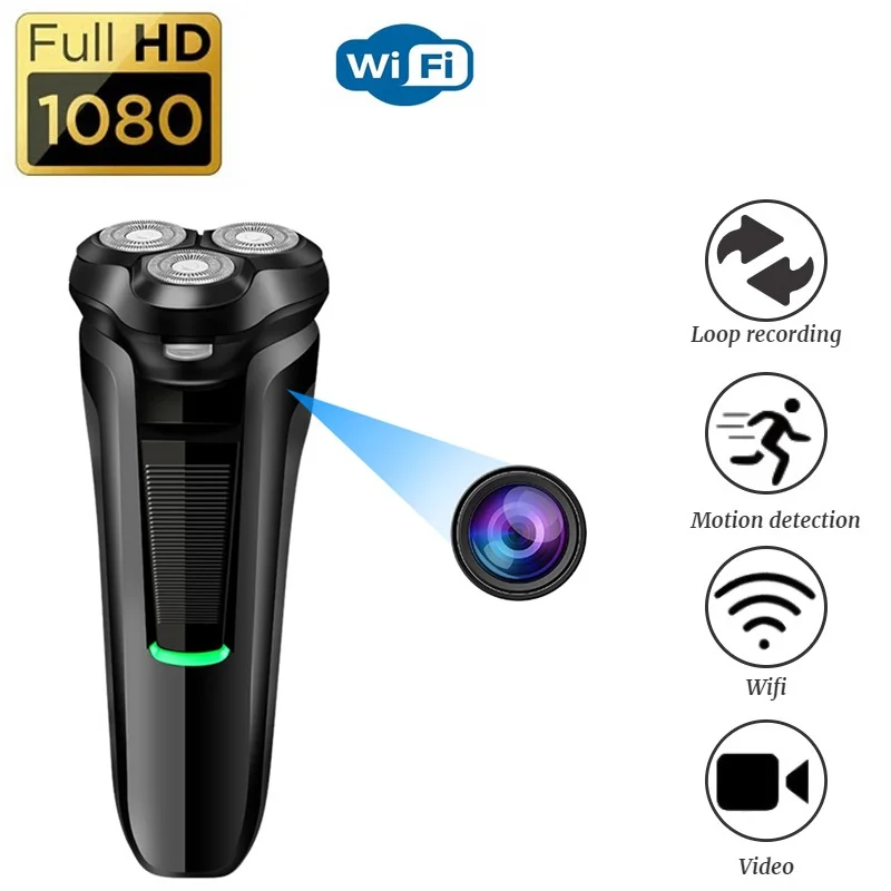 

HD Electric Razor Mini Camera Wifi Remote Monitoring Rechargeable 2 in 1 Men Electric Shaver Portable Travel Micro Camcorders