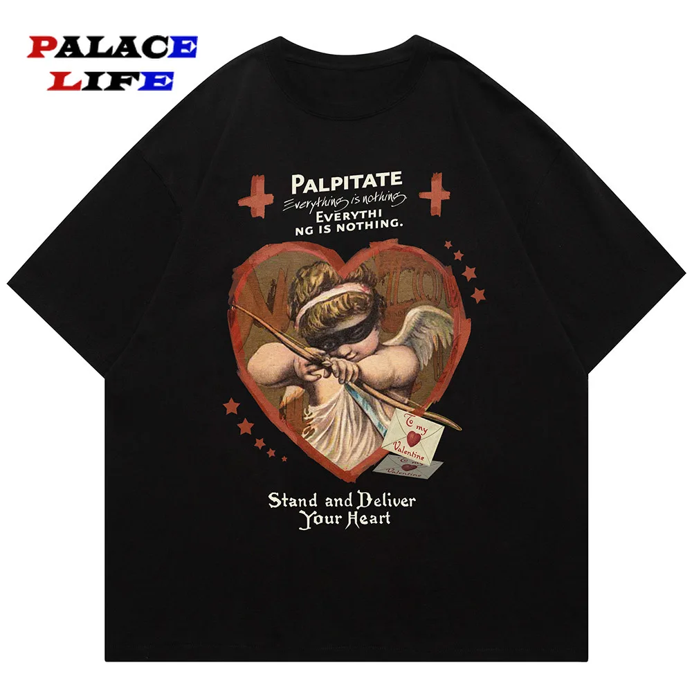 

Men T-shirts Baby Angel Graphic Ink Print T-shirts Summer Hip Hop Tee Tops Punk Casual Fashion Loose Unisex Streetwear