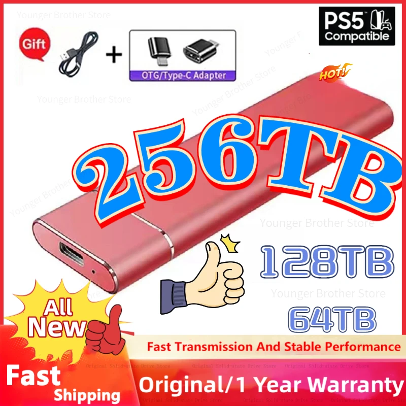 

256TB Mini Portable SSD 2TB M.2 External Mobile Solid State Drive High Speed USB3.1 Laptop Hard Drive Original for Phone/pc/ps5