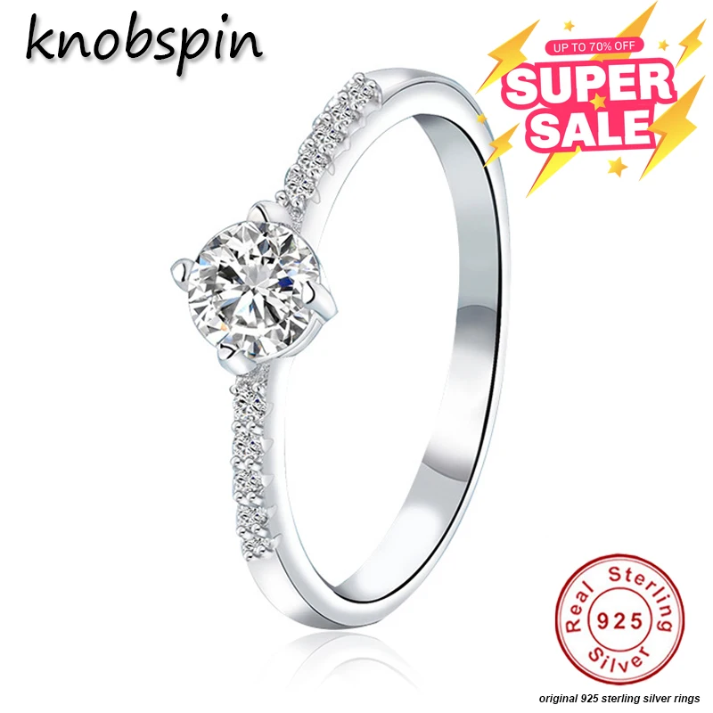 

Knobspin 925 Sterling Silver Rings for Women Moissanite Diamond Fine Jewelry with Certificate Wedding Engagement Gift