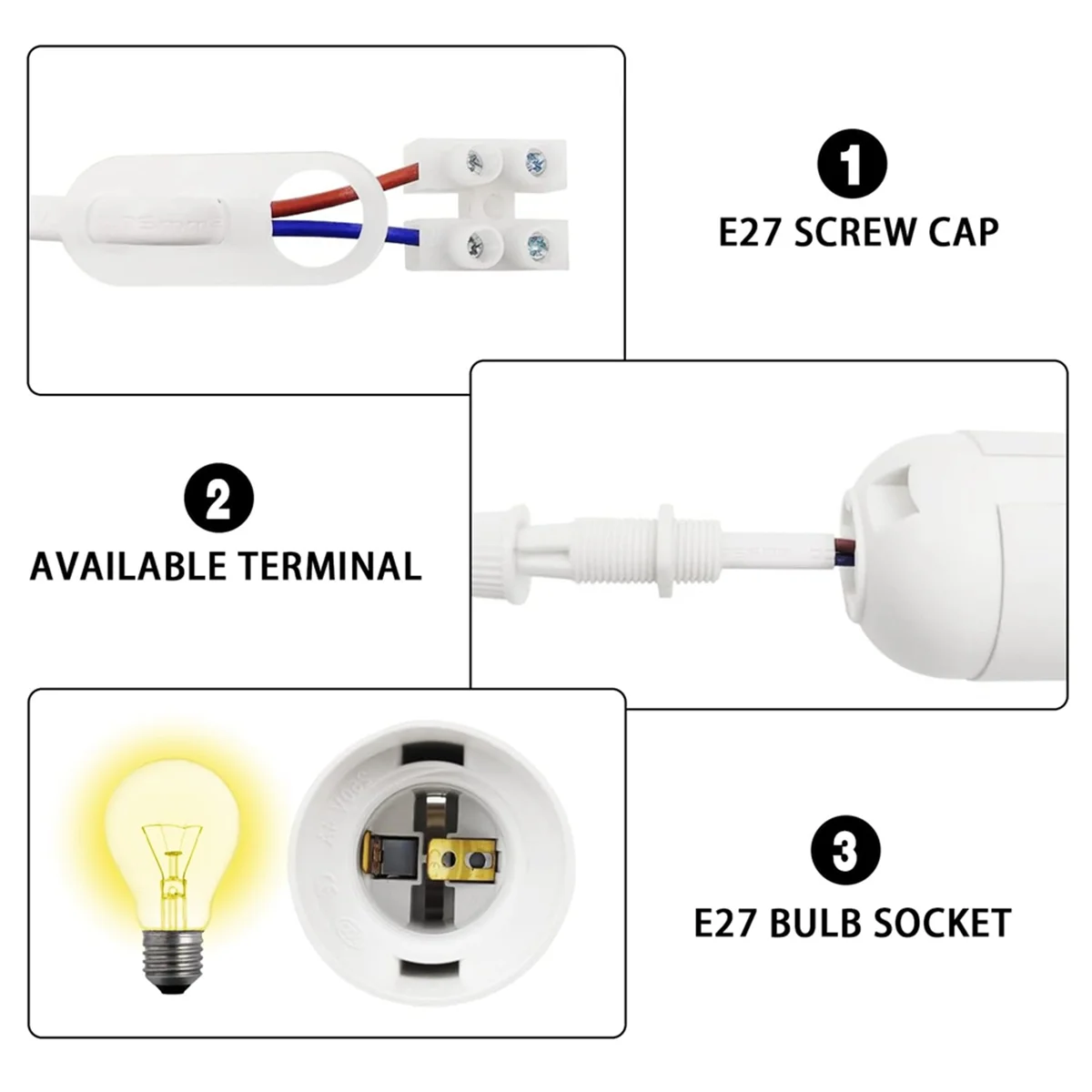 Патрон лампы E27 12-компонентная розетка для строительной площадки с кабелем