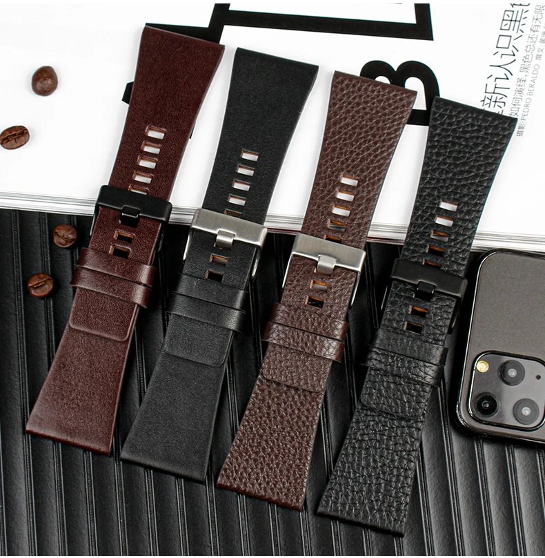 Genuine Leather Strap Watchband For diesel Watches DZ4386 1657 1399 1206 4323 Black Band 22mm 24mm 26mm 27mm 28mm 30mm 32mm