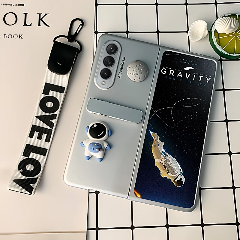

Lanyard Folding Holder Astronaut Phone Case For Samsung Galaxy Z Fold 4 3 2 Cover