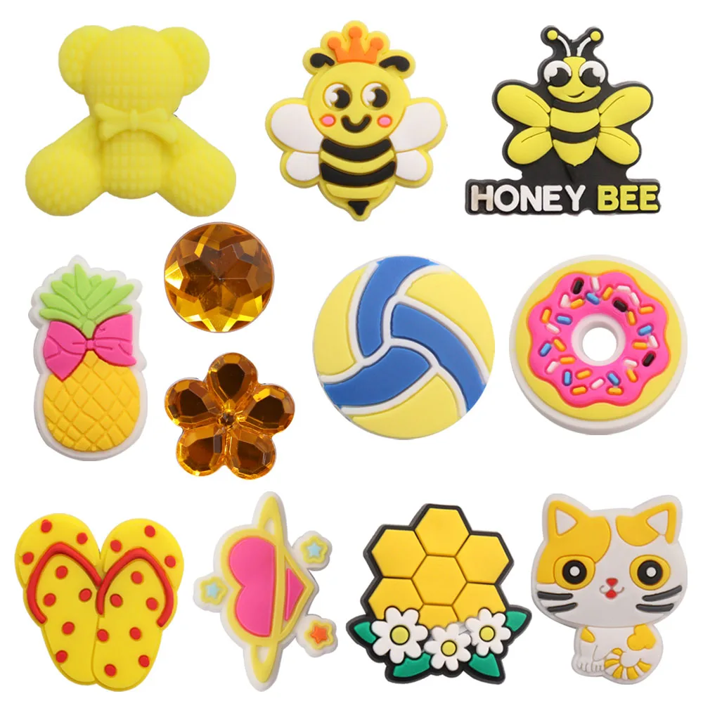 

1-12PCS Bee Donut Pineapple Cat Shoes Charms Accessories Buckle Clog Sandals Decorations DIY Wristbands Croc Jibz Kids Gift