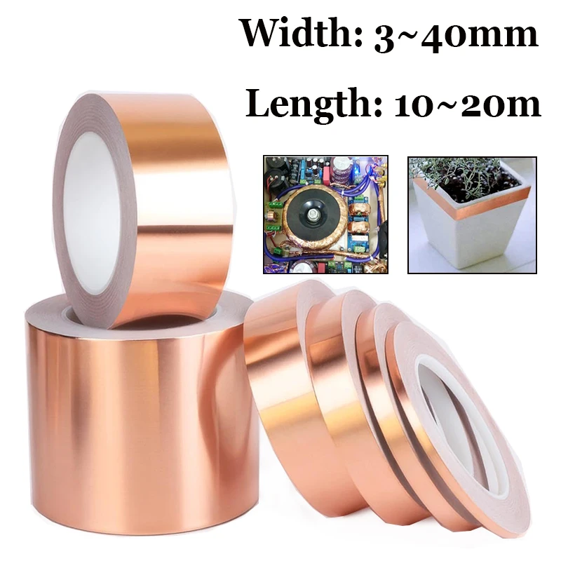 

Односторонняя проводящая медная лента, 20 м/10 м, маска, электромагнитные экраны, устранение эмиантистатического ремонта, клейкая лента