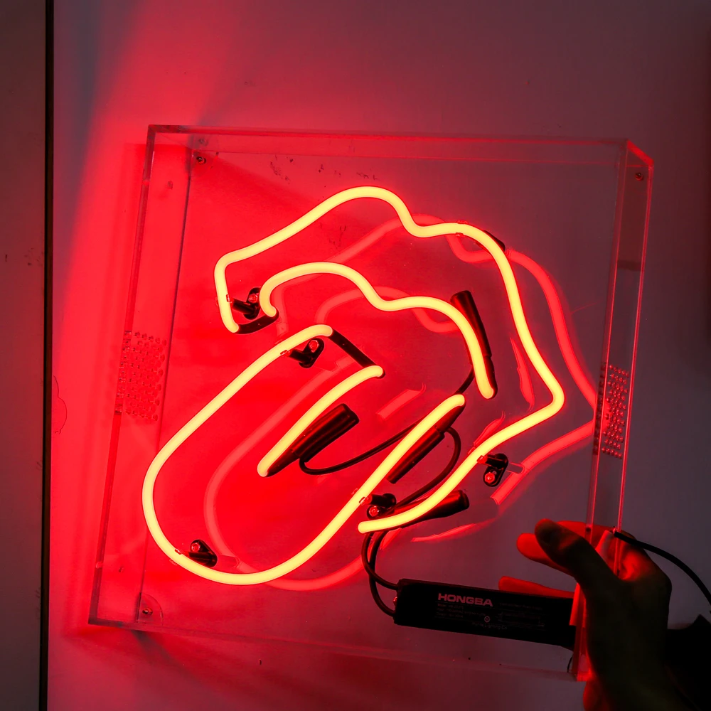 tongue neon with red lights, glass neon,neon box sign.