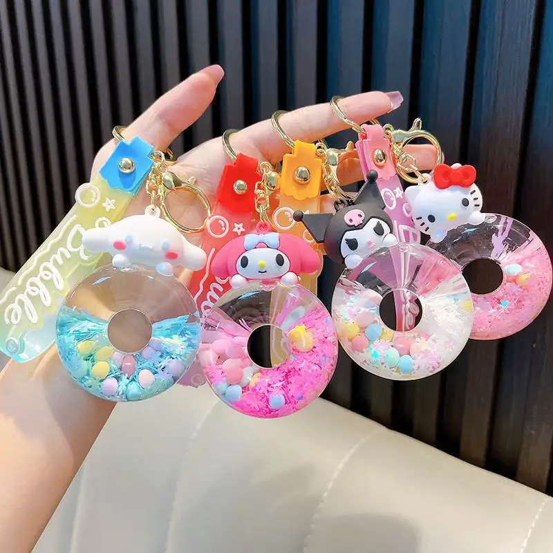 Новый милый Sanrio пончик Kuromi Cinnamoroll брелок Hello Kitty акриловый зыбучий песок бутылка