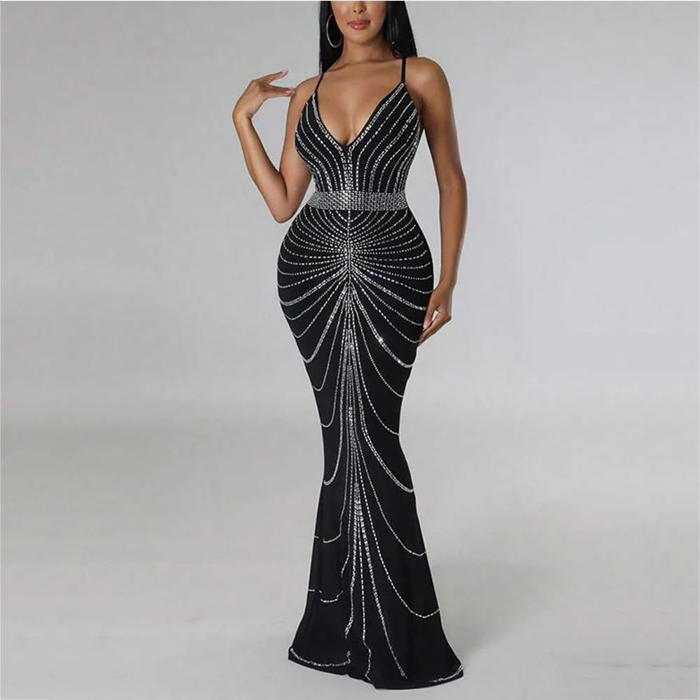 

Exquisite V-Neck Mermaid Appliques Prom Gowns Woman Criss-Cross Spaghetti Strap Backless Floor-Length Evening Party Dresses