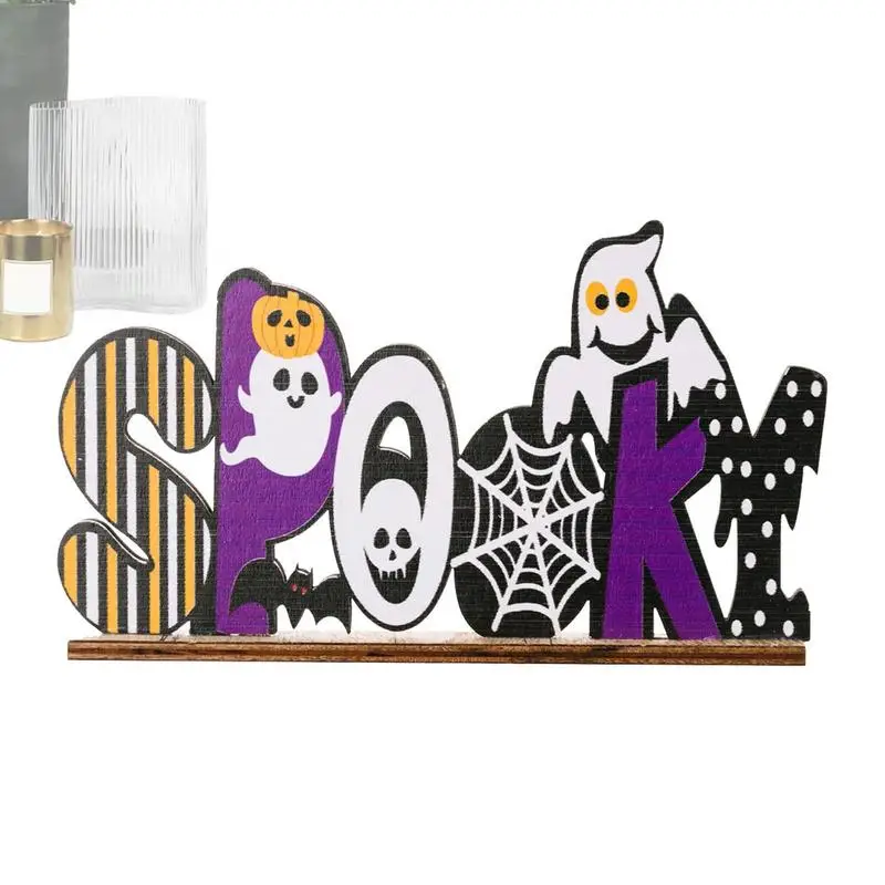 

Alphabet Wooden Ornaments Halloween Pumpkin Ghost Spooky Trick Or Treat Halloween Party Decoration For Home Wooden Signs