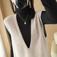 spring and summer cashmere knitted vest womens v neck sleeveless pullover fashion loose and thin solid color outer wear