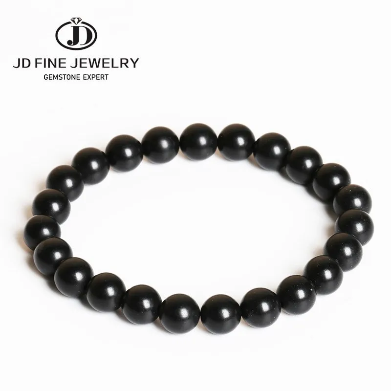 JD Natural Shungite Stone Magnetic Graphite Beaded Bracelet Bohe Round Black Beads Health Care Minerals Bangles Healing Jewelry