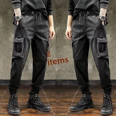 Trendy Brand Men's Casual Cargo Pants Spring Autumn Winter Seasonal Style Loose Fit Work Trousers Non-pretreated Fabric
