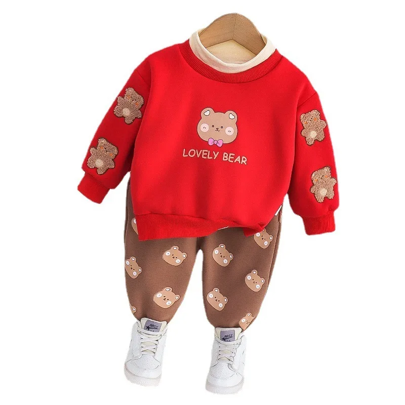 

New Autumn Winter Baby Boys Clothes Children Girls Thick Cartoon T-Shirt Pants 2Pcs/Sets Toddler Casual Costume Kids Tracksuits
