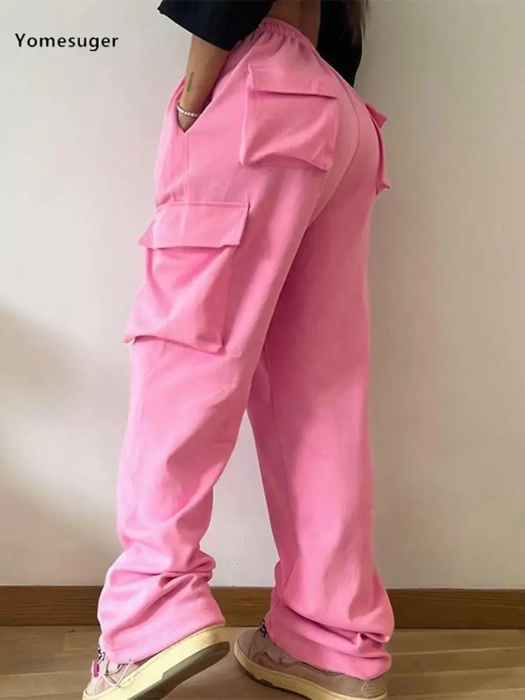 

Yomesuger Solid Pocket Elastic Waist Drawstring Cargo Pants Women Casual Loose Straight Trousers Fall 2023 Sweatpants Streetwear