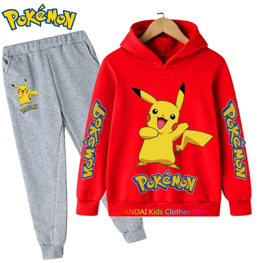 Pokemon Pikachu Boy Girl Hoodie Suit Cotton Kids Hooded Sportswear Set Pants Boys Clothes 2 pez 4 5 6 7 8 9 10 11 12 13 14 Y images - 6
