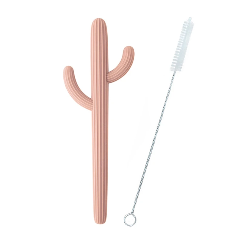 

Cartoon Cactus Silicone Straw Striped Shape Baby Drinking Water Assist Reusable Food Grade Silicone Material