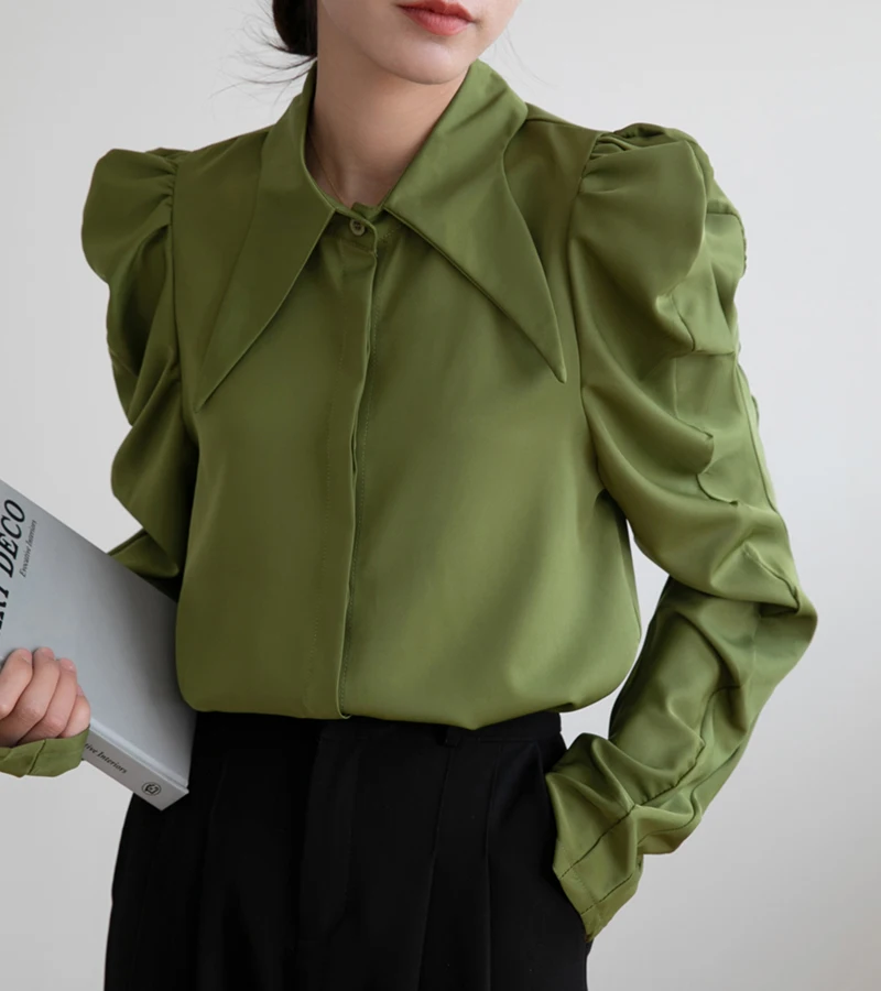 

Элегантная женская однотонная Свободная рубашка с отворотом, блузки, Женская Офисная Повседневная Блузка с длинным рукавом, блузки, лето 2023, WB36