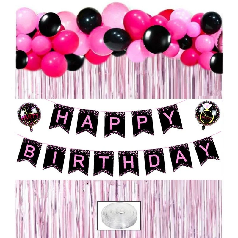 

Black Pink Birthday Party Banner Decors Balloons Decorations Birthday Banner Latex Ballons Decoration Cake Topper Kids Toys