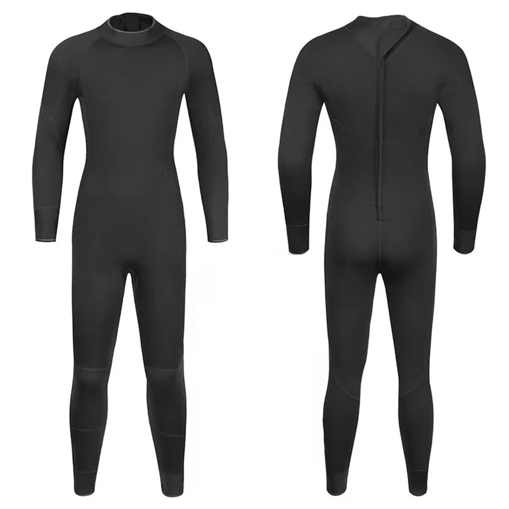 Men's Pure Black 3MM Neoprene Wetsuit Fashion One Piece Long Sleeve Warm Water Sports Swimming Snorkeling Surfing Wetsuit