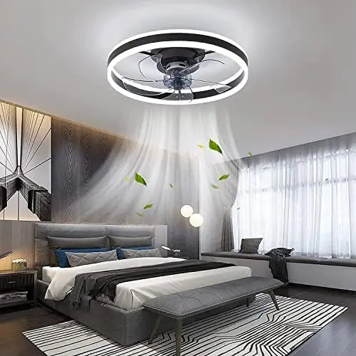 

Profile with Light - Modern Flush Mount Enclosed 19.7" LED Dimmable Bladeless Ceiling Fans with Remote Control,Smart 3 Lig Out