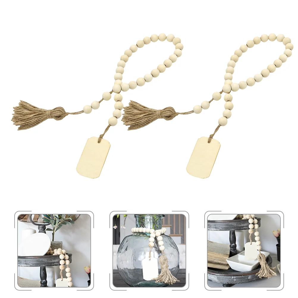

2pcs Wood Bead Garland Creative Decorative DIY Beads String Pendant Tassel Strings Tassel Bead String Hanging Ornament