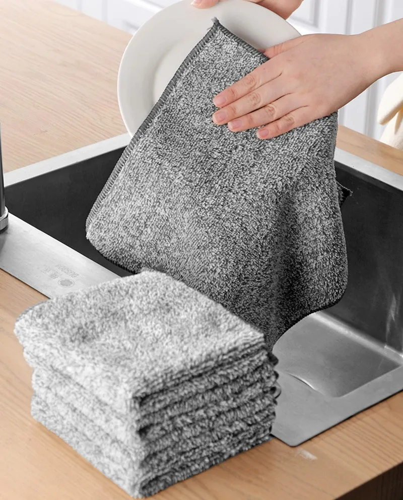 Absorbent Non-stick Oil Rags Pot Dish Washing Wipe Cloth Microfiber Cleaning Cloth Dishcloth