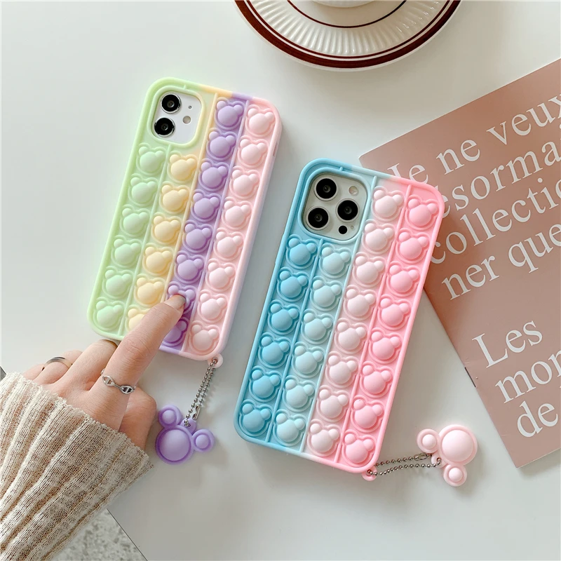 

Super Cute Cartoon Bear Pendant Phone Case for iphone 11 12 13 Pro MAX Mini X XS XR SE 6 7 8 Plus Soft Silicone Back Cover Kids