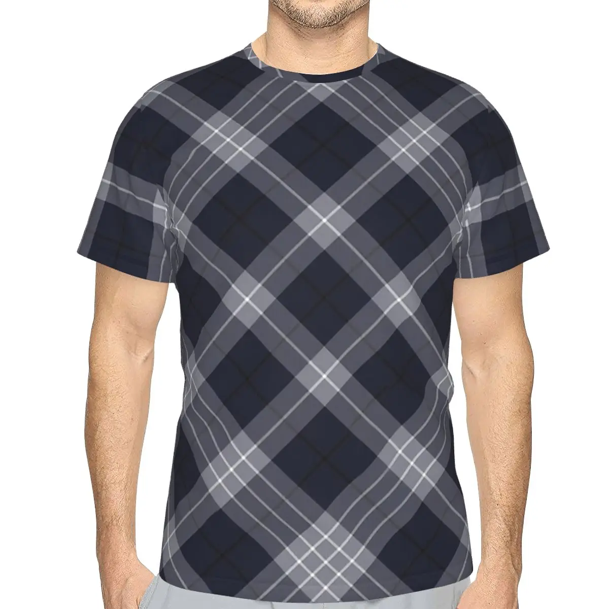 

Elderberry Cross Tartan Twill Pattern Round Collar Polyester 3D TShirt Plaid Art Basic Thin T Shirt Men Tops New Design