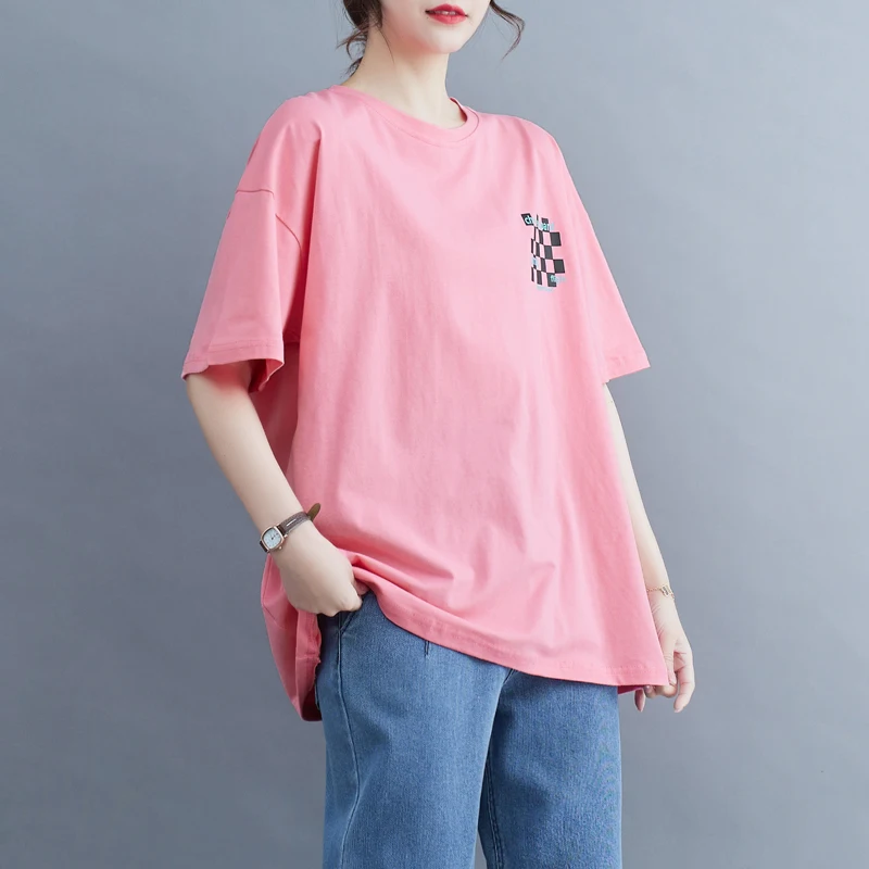 

Женская свободная футболка из натурального хлопка, Повседневная футболка с круглым вырезом и коротким рукавом, для путешествий, лето 2023