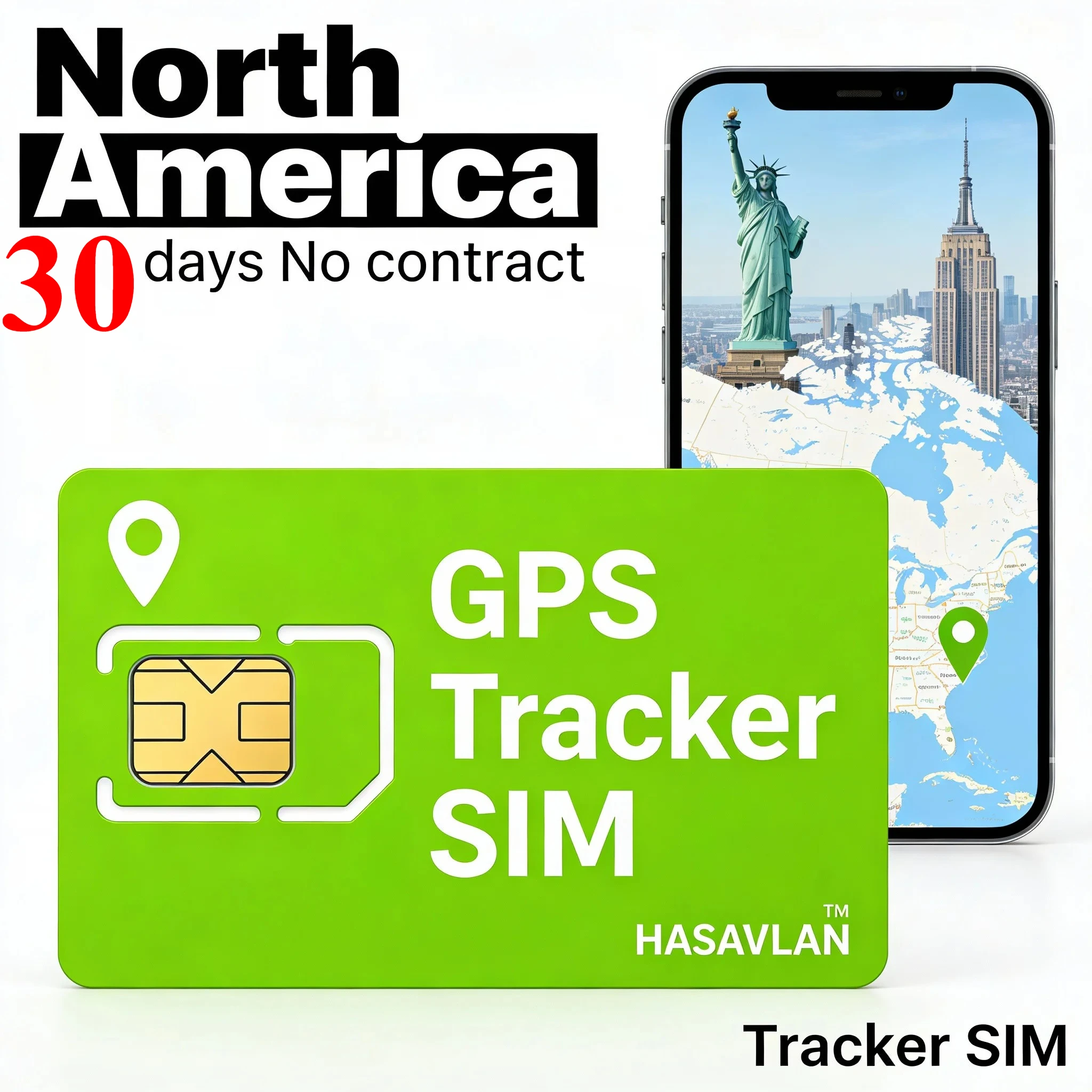 Фото SIM-карта для трекера, 4G LTE Cat4 IoT GPS, без контракта, 30 МБ/30 дней, продлеваемый план «3-в-1», ZOVAGOLO СЕВЕРНАЯ АМЕРИКА №1