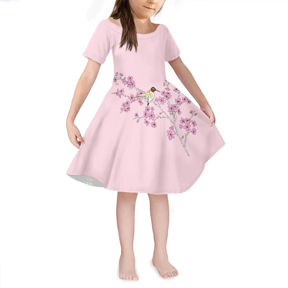 

Красивая летняя юбка-качалка для девочек 2022 Платье с принтом сакуры юбки для девочек с круглым вырезом и коротким рукавом удобная юбка с пом...