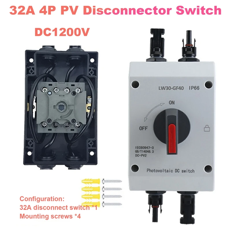 

1Set 32A 4P PV Disconnector Switch DC1200V Basic Kit GF40 Outdoor IP66 Waterproof Diverter Switch Rotary Switch For Solar