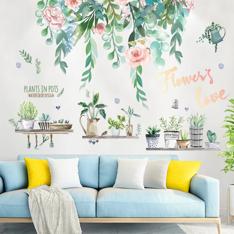 

[SHIJUEHEZI] Potted Culture Wall Sticker DIY Flowers Plants Wall Decals for Living Room Bedroom Kitchen House Decoration