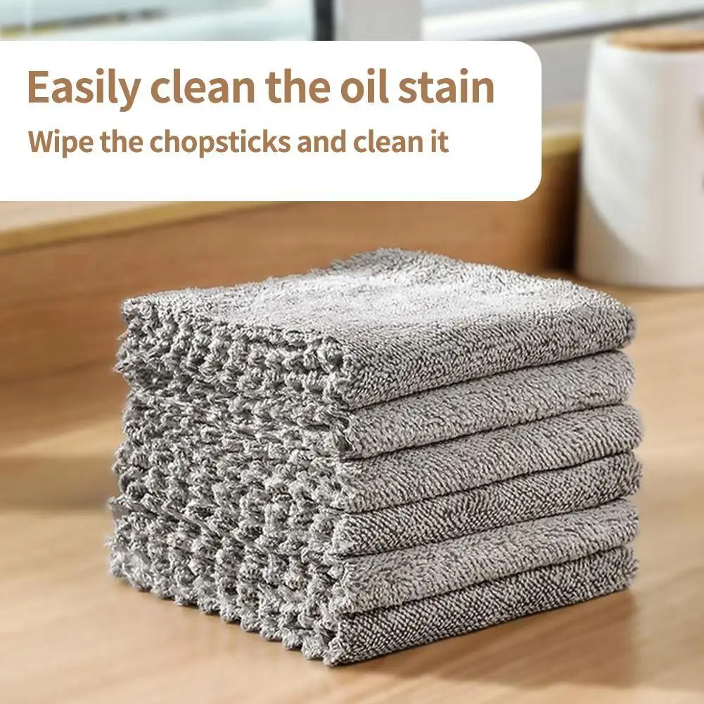 

1PC Cleaning Wiping Towel Bamboo Charcoal Fiber Cleaning Cloth Kitchen Non-Stick Water Towel Washing Absorption Rags Oil D4S1