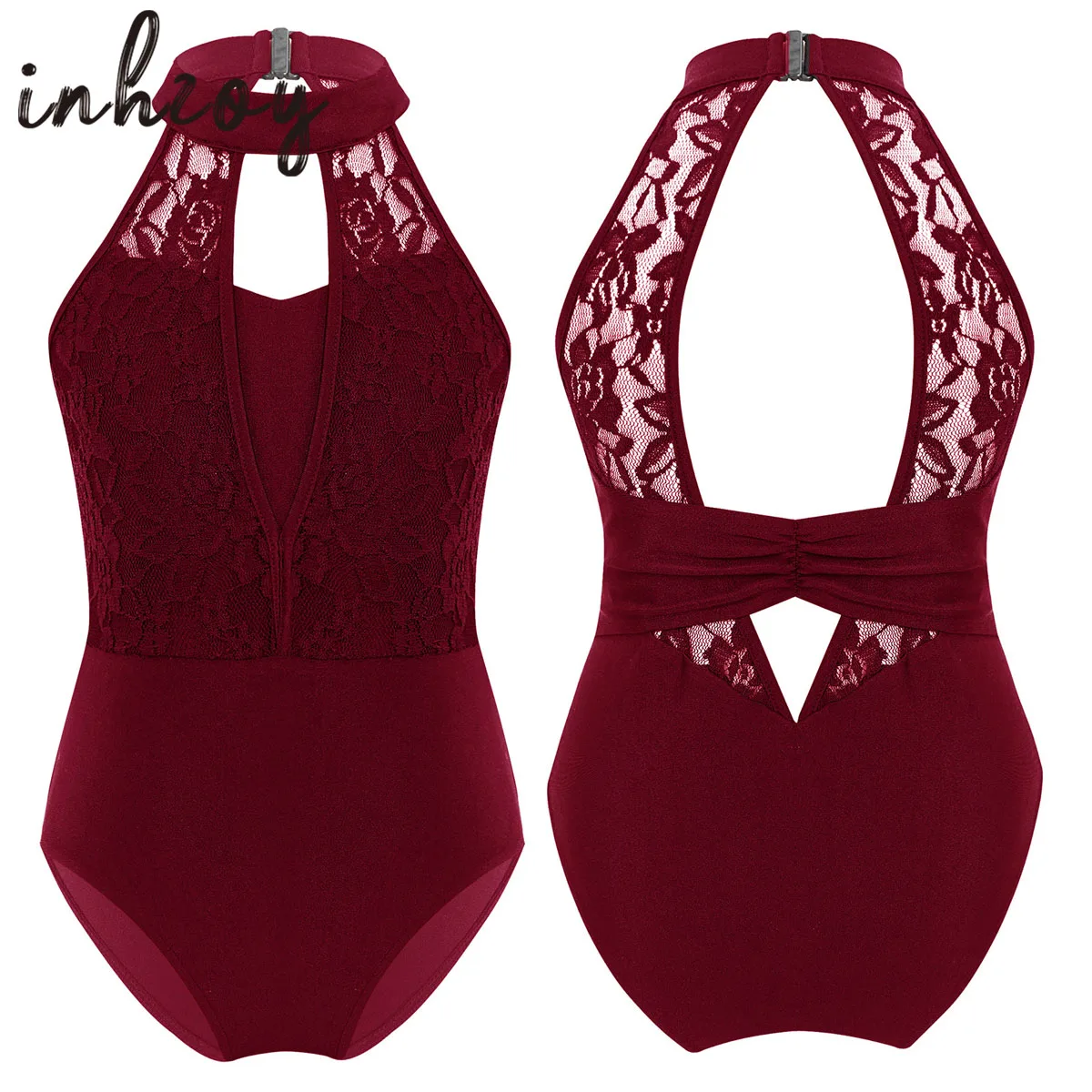 

Kids Girls Halter Ballet Dance Leotard Gymnastics Bodysuit Dancewear Sleeveless Lace Hollow Backless Ballerina Dance Costumes