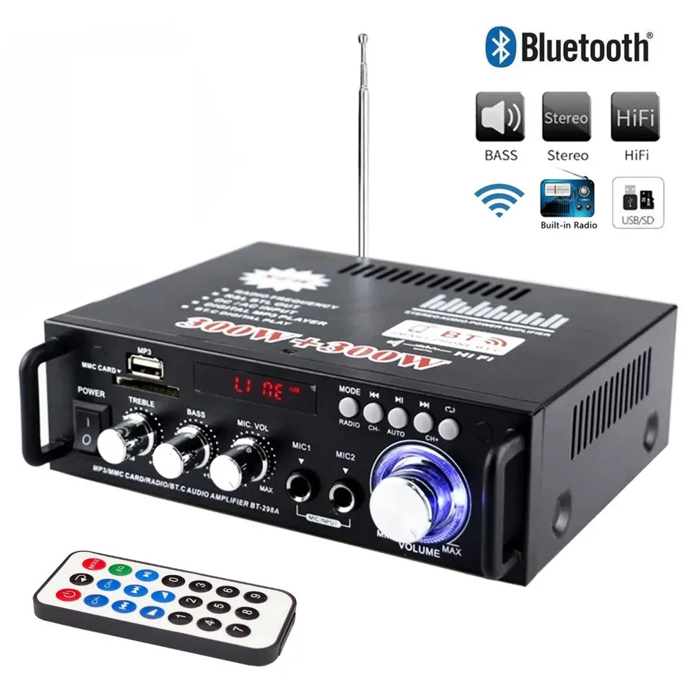 

Мини-усилитель с поддержкой Bluetooth, 2 канала, с пультом ДУ