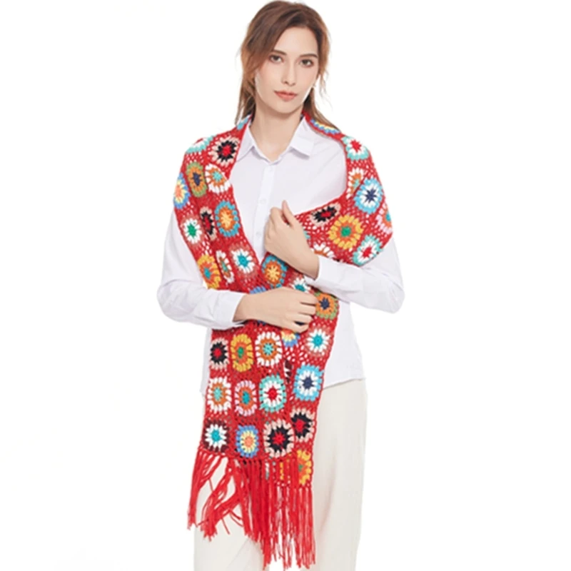 Женский вязанный крючком шарф вязаный с цветочным узором многофункциональный