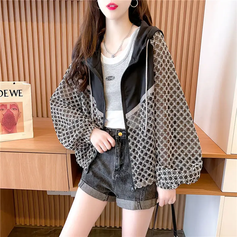 

Fashion Hooded Lace Up Hollow Out Zipper Lantern Sleeve Shirt Women's Clothing 2023 Summer New Casual Tops All-match Blouse
