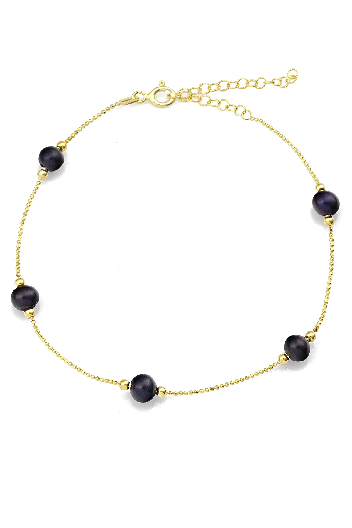 

Black Onyx Gold Plated 925 Sterling Silver Anklet