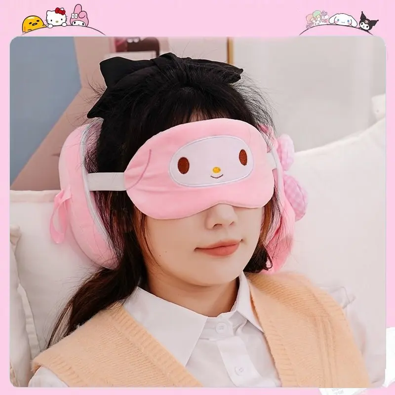 

Plush Sanrio Melody Kuromi Neck Pillow with Eyeshade Pack 2-in-1 Cinnamoroll Office Siesta Pillow Cartoon Cute Eye Mask