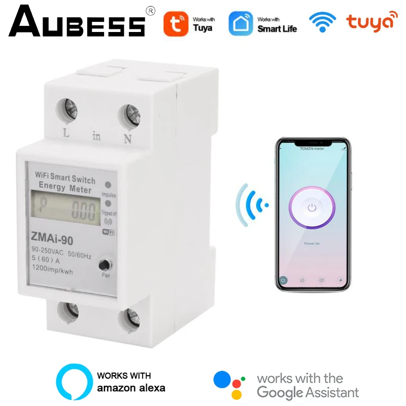 

Однофазный измеритель мощности, ваттметр на Din-рейку, Wi-Fi, с поддержкой приложения Smartlife/Tuya Alexa Google Home