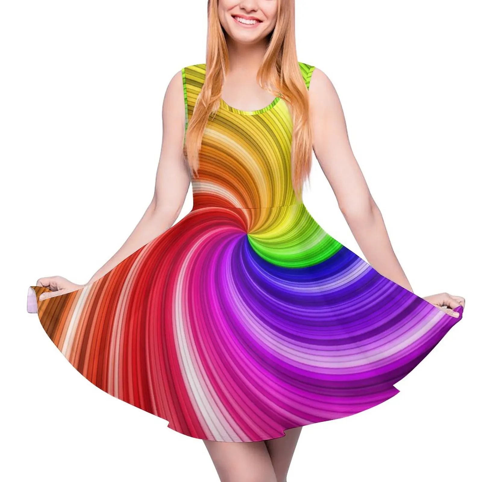 

Женское пляжное платье с принтом, разноцветное платье с принтом радуги, с высокой талией, для скейтбординга, лето 2019
