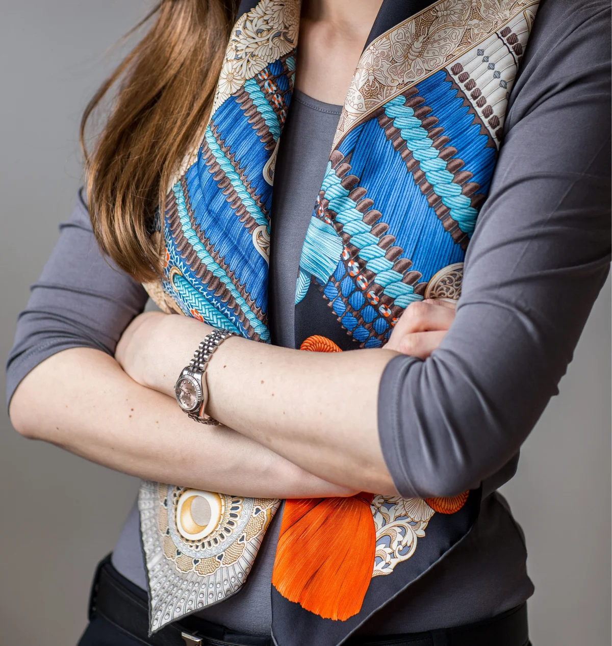 Дизайнерский шарф из шелка тутового шелкопряда японский 90 см с загнутыми краями