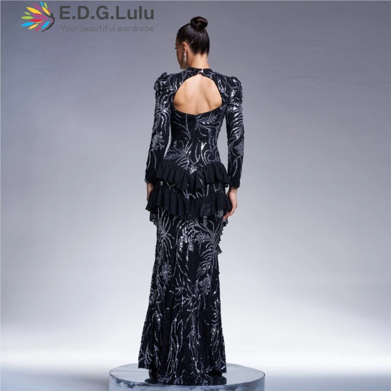 EDGLuLu с принтом и блестками в стиле пэчворк сетчатое длинное платье высоким