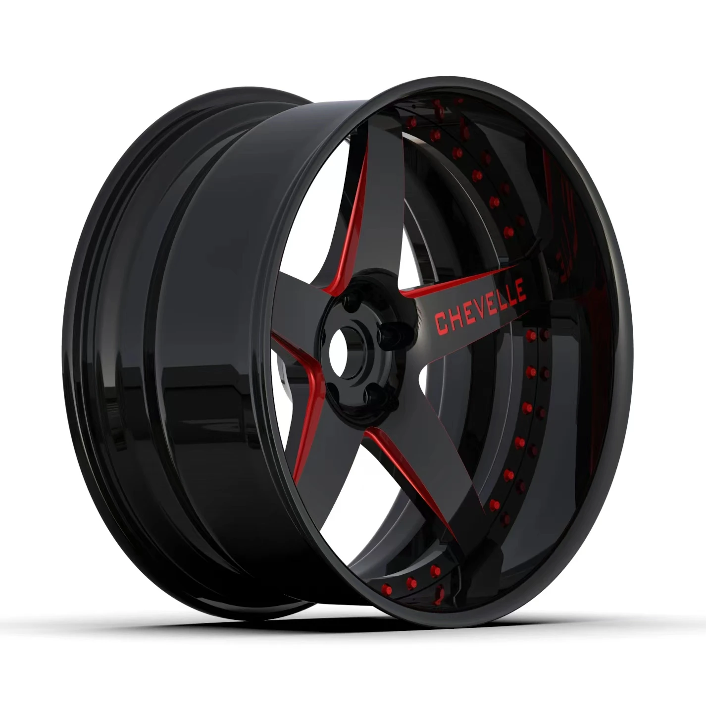 

Reverse Lip gloss black with red flat five spoke design 3 pcs forged wheel