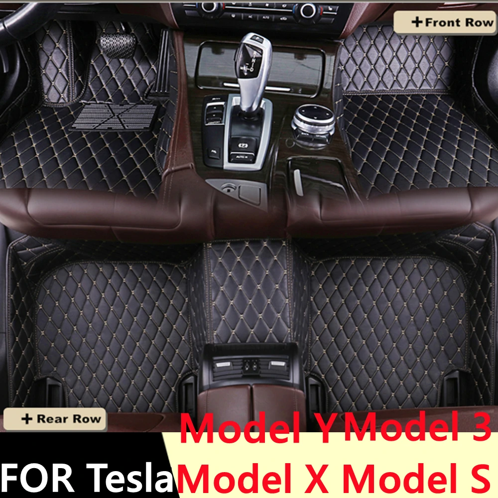

Sinjayer Waterproof Leather Custom Fit Car Floor Mats Front &Rear FloorLiner Auto Parts Carpet For Tesla Model 3 Model X Model S