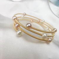 18k gold beautiful round real natural colorful pearl three ring bracelet womenkey bracelet adjustable party girl bridal jewelry